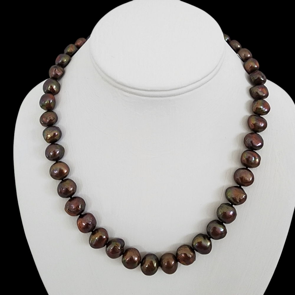 Pearl necklace baroque high luster genuine pearls hand knotted A0343 -Q2
